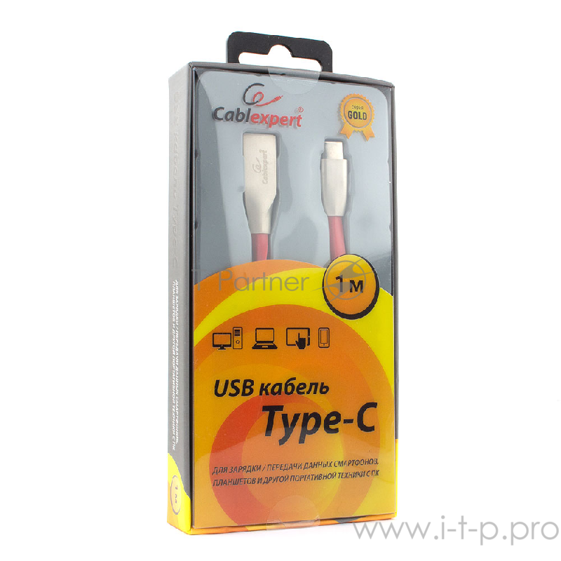 Кабель Cablexpert Кабель USB 2.0 CC-G-USBC01R-1M AM/Type-C, серия Gold, длина 1м, красный, блистер