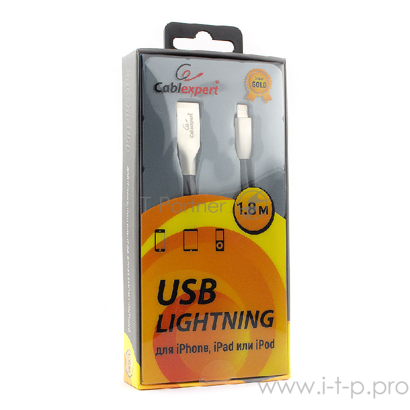 Кабель Cablexpert Кабель для Apple CC-G-APUSB01Bk-1.8M, AM/Lightning, серия Gold, длина 1.8м, черный, блистер