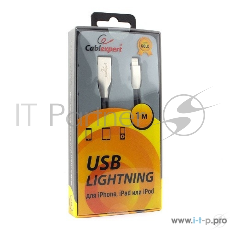 Кабель Cablexpert Кабель для Apple CC-G-APUSB01Bk-1M, AM/Lightning, серия Gold, длина 1м, черный, блистер