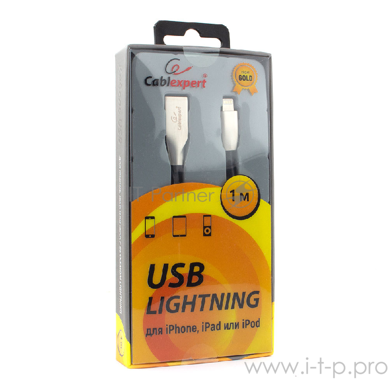 Кабель Cablexpert Кабель для Apple CC-G-APUSB01Bk-1M, AM/Lightning, серия Gold, длина 1м, черный, блистер