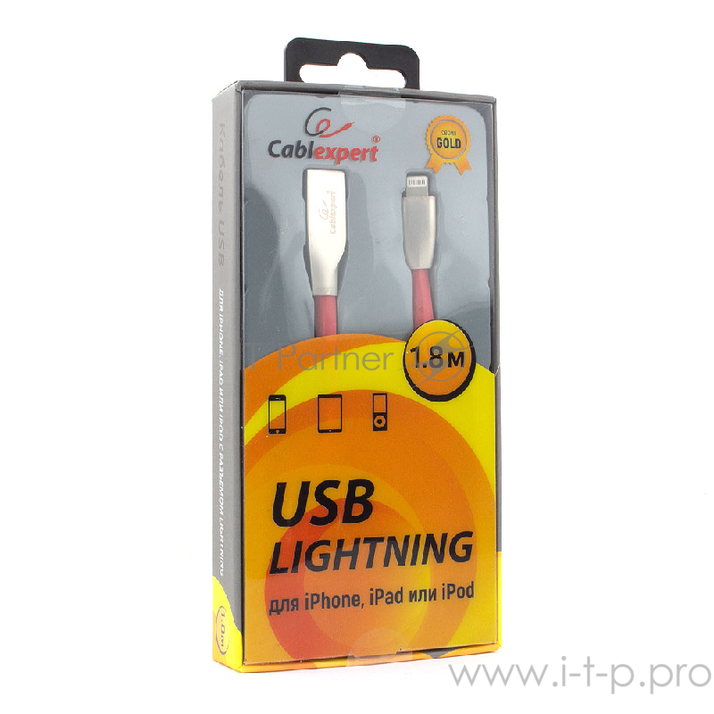 Кабель Cablexpert Кабель для Apple CC-G-APUSB01R-1.8M, AM/Lightning, серия Gold, длина 1.8м, красный, блистер