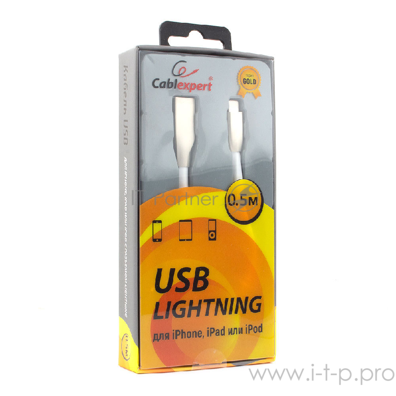 Кабель Cablexpert Кабель для Apple CC-G-APUSB01W-0.5M, AM/Lightning, серия Gold, длина 0.5м, белый, блистер