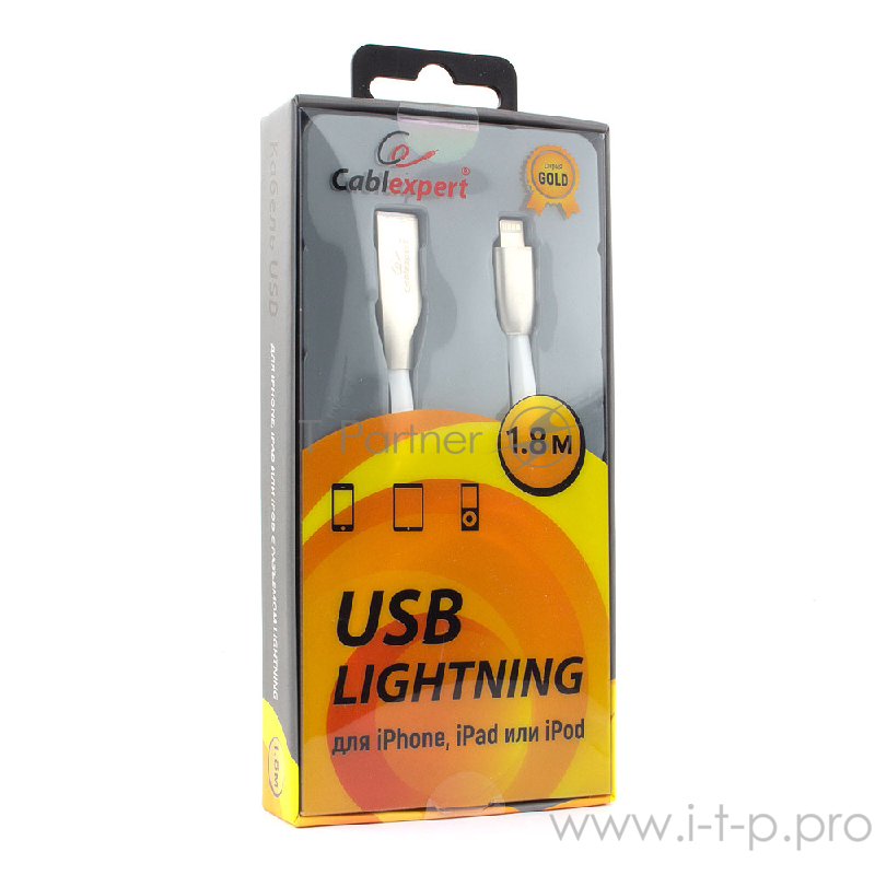 Кабель Cablexpert Кабель для Apple CC-G-APUSB01W-1.8M, AM/Lightning, серия Gold, длина 1.8м, белый, блистер