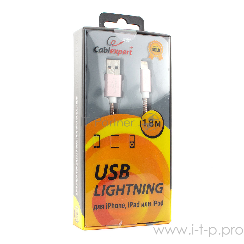 Кабель Cablexpert Кабель для Apple CC-G-APUSB02Cu-1.8M, AM/Lightning, серия Gold, длина 1.8м, золото, блистер
