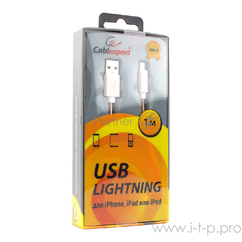Кабель Cablexpert Кабель для Apple CC-G-APUSB02Cu-1M, AM/Lightning, серия Gold, длина 1м, золото, блистер