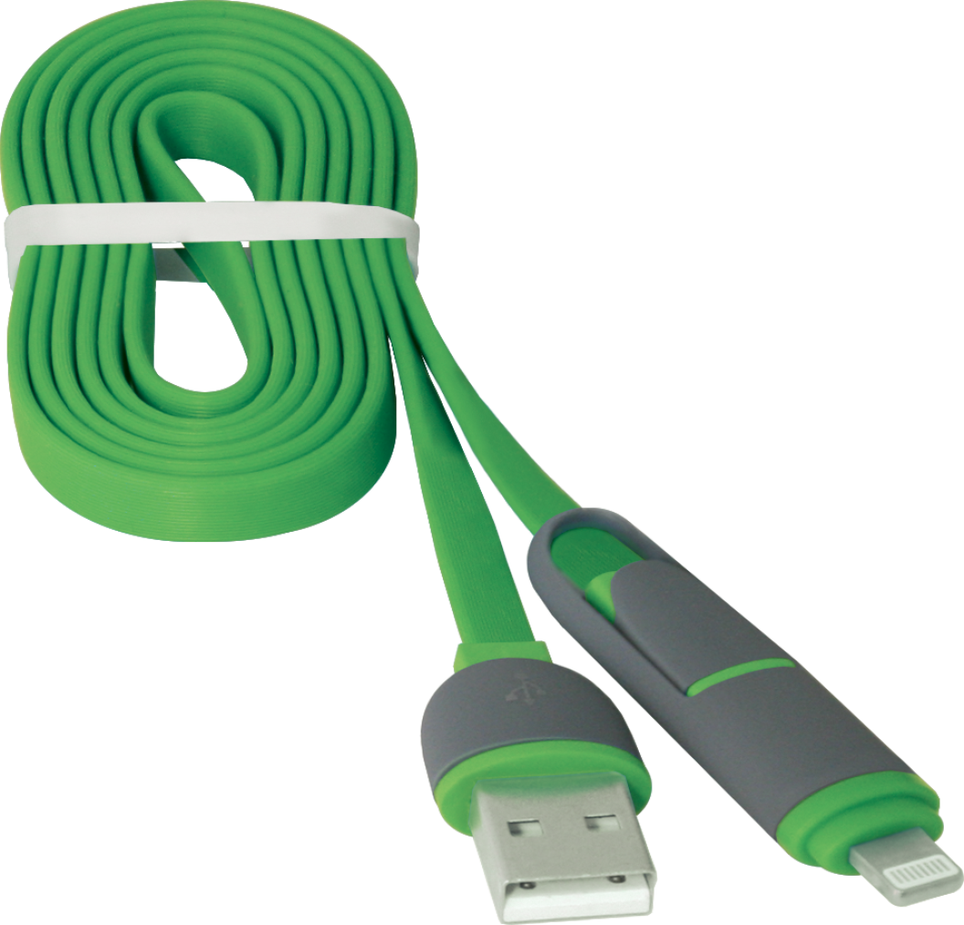 Кабель Defender USB кабель USB10-03BP зеленый MicroUSB+Lightning 1м (87489)