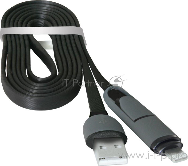 Кабель Defender USB кабель USB10-03BP черный, MicroUSB+Lightning,1м (87488)