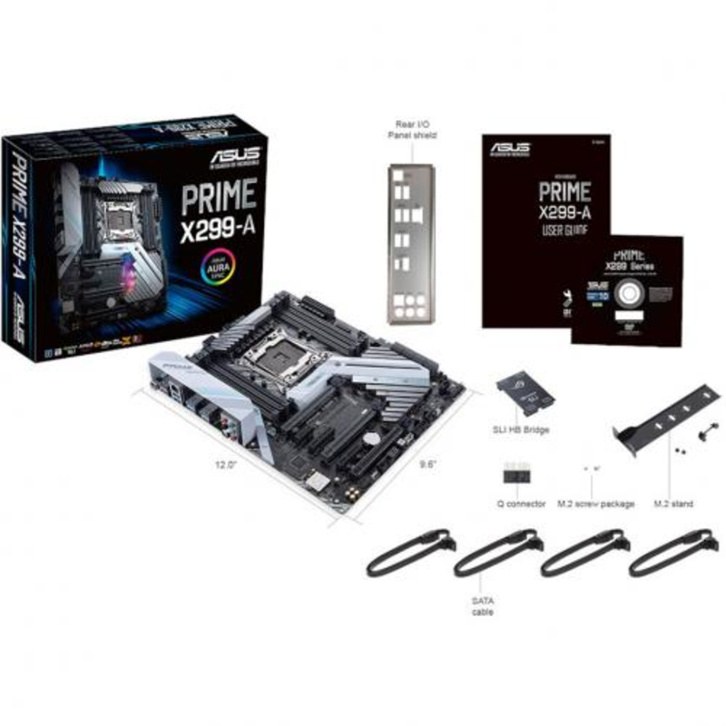 Мат. плата Socket2066 ASUS PRIME X299-A (iX299, 8xDDR4, M.2, SATA III, RAID, 3xPCI-E, 1Гбит LAN, USB3.1, ATX)