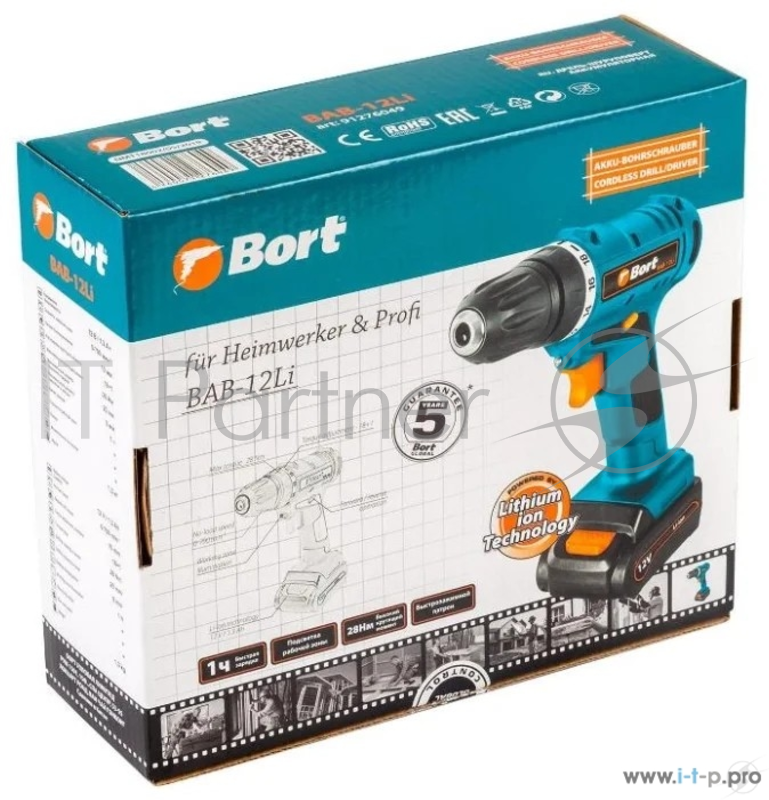 Дрели, Шуруповерты, Гайковерты, Миксеры Bort Bort BAB-12Li Дрель-шуруповерт аккумуляторная 91276049