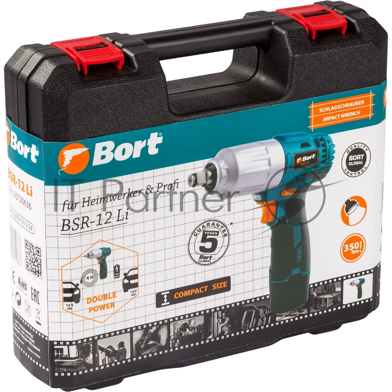 Дрели, Шуруповерты, Гайковерты, Миксеры Bort BSR-12LI Гайковерт проводной автомобильный 93720636 { 12 В, 350 Нм, 3300 об/мин, 3,1 кг }