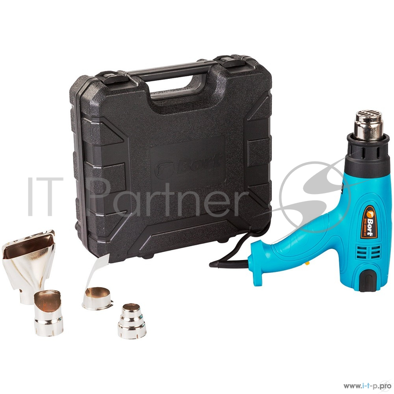 Фены, Термопистолеты Bort BHG-2000N-LK Фен технический 91275431 { 2000 Вт, 3 режима, 500 л/мин, 0.8 кг, 4 насадки, Дисплей LED }