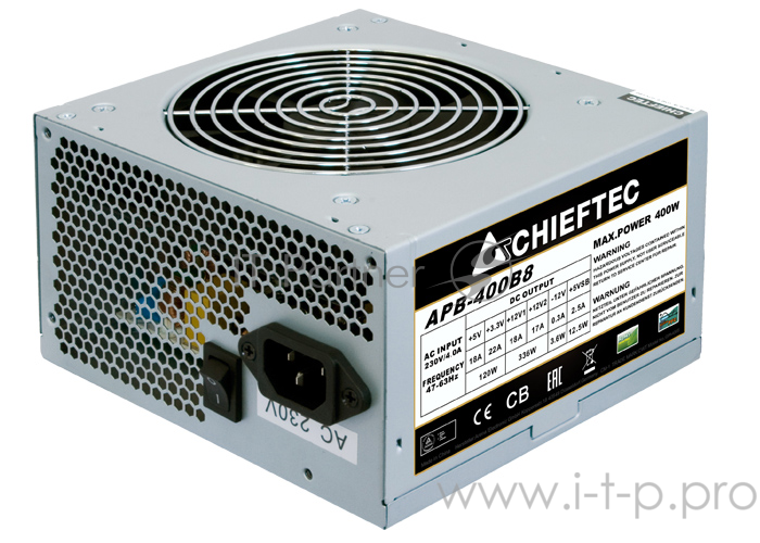 Блок питания Chieftec 400W OEM (APB-400B8) ATX v.2.3, A.PFC, Fan 12cm