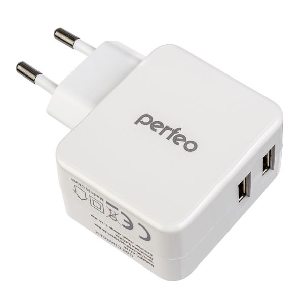 Аксессуар PERFEO Сетевое зарядное устройство с разъемом 2xUSB, 3.4А, белый,