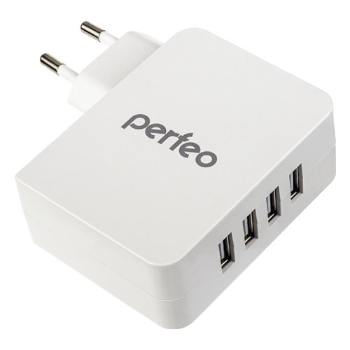 Аксессуар PERFEO Сетевое зарядное устройство с разъемом 4xUSB, 4.9А, белый,
