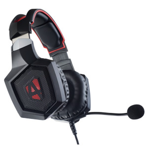 Наушники Perfeo игровая гарнитура ARMOR черная с красным 2,2 м, разъем 3,5 мм (4 pin) и USB (LED), переходник