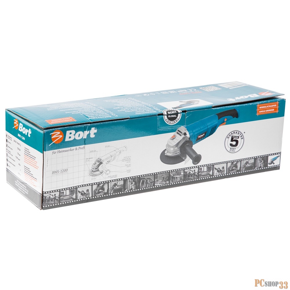 Шлифовальные машины Bort BWS-1200 Машина шлифовальная угловая 98296617 { 1200 Вт, 11000 об/мин, 125 мм, М14, 2,4 кг, набор аксессуаров 4 шт }