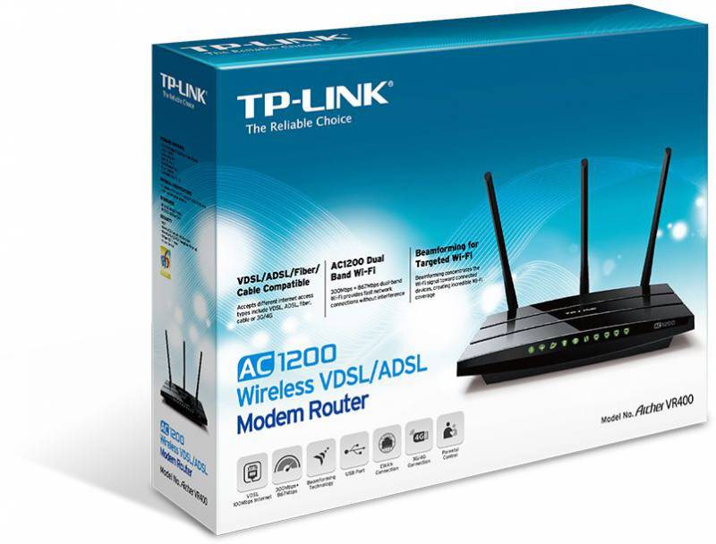 Сетевое оборудование TP-Link Archer VR400 AC1200 Wi-Fi роутер с VDSL/ADSL модемом
