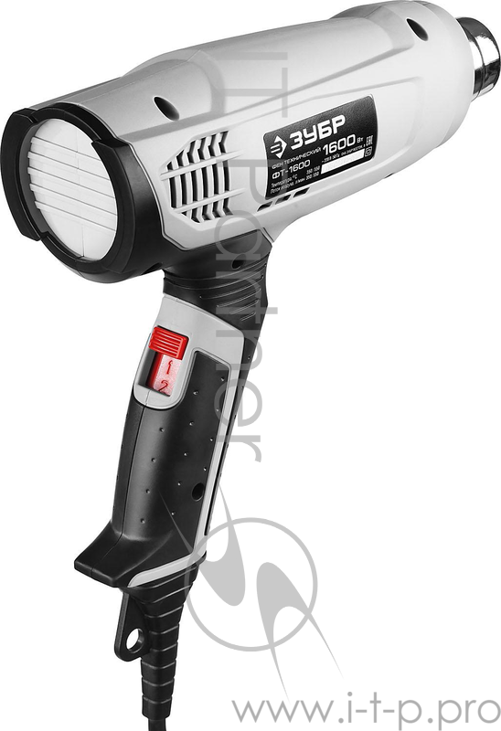 Электроинструменты ЗУБР ФТ-1600 Фен технический (строительный) { насадки 3 шт, 2 режима: 350град/ 350л/мин, 550град/ 550л/мин, коробка, 1600Вт }
