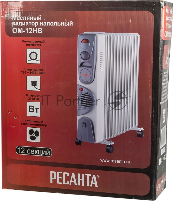 Тепловые пушки Ресанта ОМ-12НВ 67/3/12 Масляный радиатор { 2,4кВт с вентилятором, 450?240?630, 12 секций,10,кг }