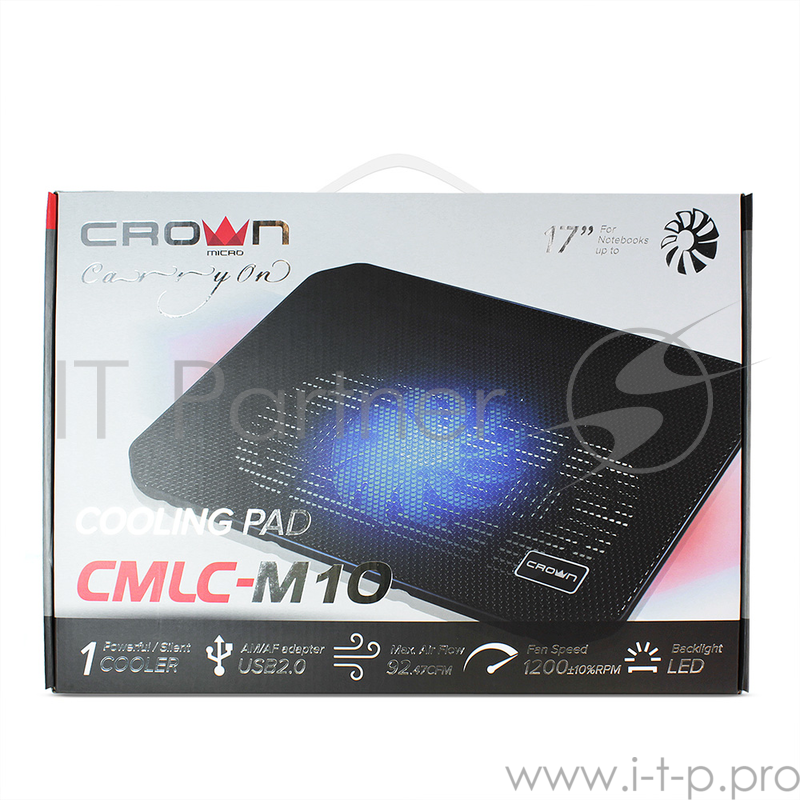 Аксессуар к ноутбуку CROWN Подставка для ноутбука CMLC-M10 black (Для ноутбуков диагональю до 17”, подсветка, 1*кулер D140*15mm)