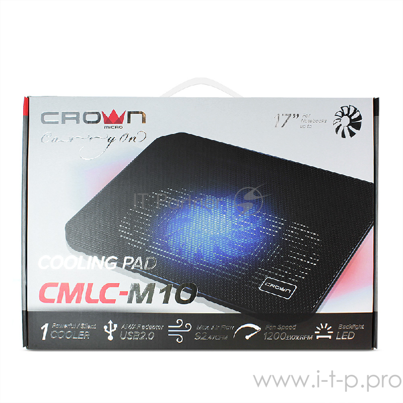 Аксессуар к ноутбуку CROWN Подставка для ноутбука CMLC-M10 black (Для ноутбуков диагональю до 17”, подсветка, 1*кулер D140*15mm)