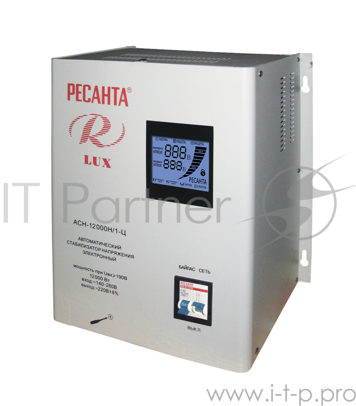 Ресанта Стабилизаторы напряжения Ресанта АСН-12 000/Н1-Ц 63/6/22 Стабилизатор Lux {220В±8%, Габ. 305х190х360, Вес 19,5кг}