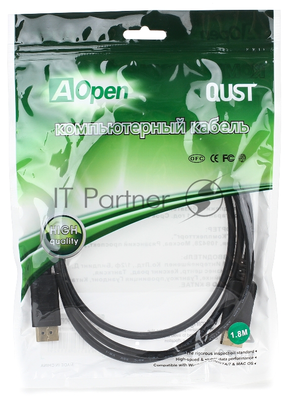 Кабель соединительный Display Port, версия 1.2, 1,8m AOpen/Qust (ACG591-1.8M)