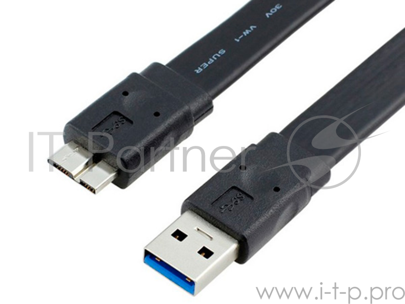 Кабель Micro USB 3.0 Orient MU-310F, Am -) micro-Bm (10pin), 1.0 м, плоский, черный