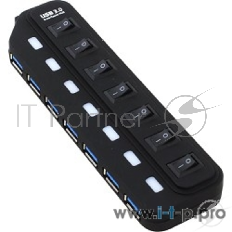 Концентратор USB 3.0 Orient 7 Port BC-316 c внешним БП (5V, 3A), выключатели на каждый порт, черный
