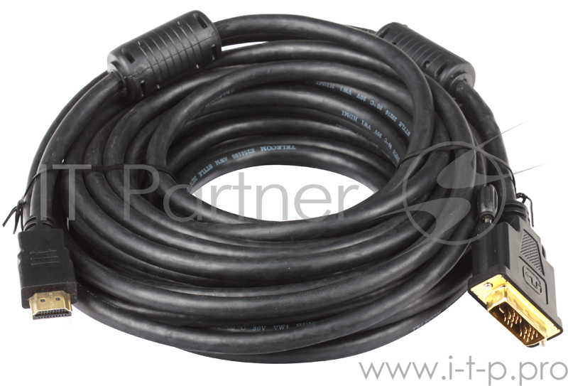 Кабель Telecom HDMI to DVI-D (19M -19M) 2 фильтра, 10м , с позолоченными контактами