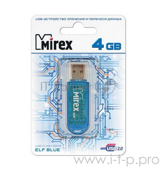 Флеш Диск 4GB Mirex Elf, USB 2.0, Синий