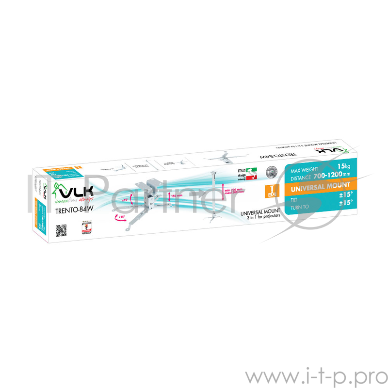 Кронштейн для проекторов VLK TRENTO-84w Белый, настенный/потолочный, max 15 кг, 3 ст своб/, наклон ±
