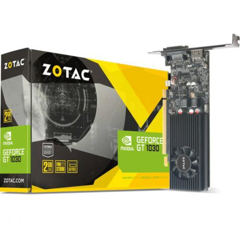 Видеокарта Zotac GT1030 PCI-E 2048Mb (ZT-P10300A-10L) PCI-E 3.0, ядро - 1227 МГц, Boost - 1468 МГц, память - 2 Гб GDDR5 6008 МГц