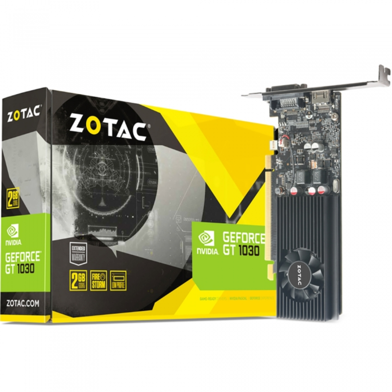 Видеокарта Zotac GT1030 PCI-E 2048Mb (ZT-P10300A-10L) PCI-E 3.0, ядро - 1227 МГц, Boost - 1468 МГц, память - 2 Гб GDDR5 6008 МГц