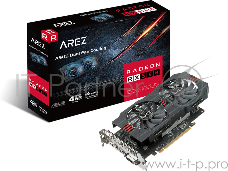 Видеокарта 4Gb PCI-E ASUS AREZ-RX560-4G-EVO RX560, GDDR5, 128 bit, DVI, HDMI, DP, Retail