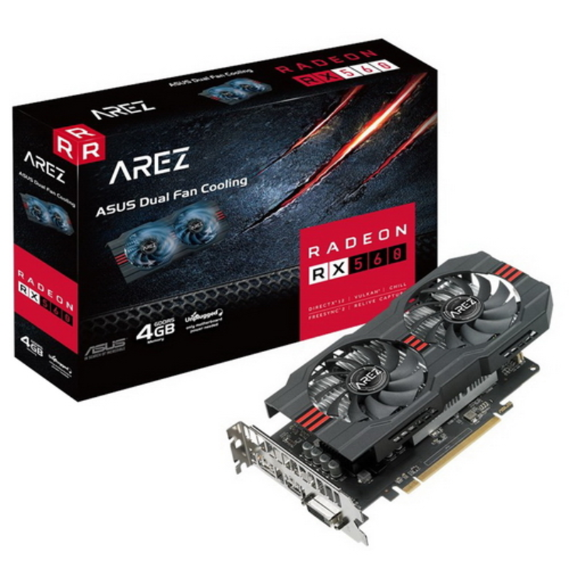 Видеокарта 4Gb PCI-E ASUS AREZ-RX560-4G-EVO RX560, GDDR5, 128 bit, DVI, HDMI, DP, Retail