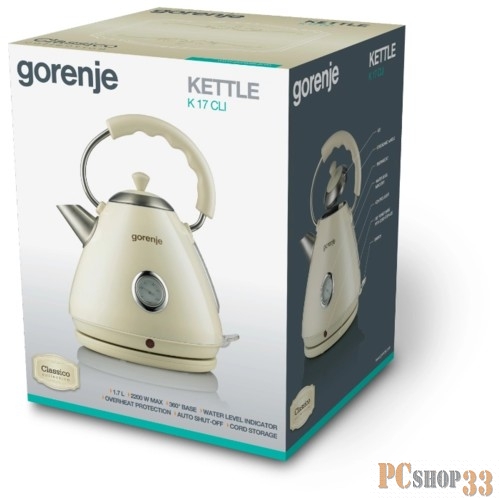 Чайник электрический Gorenje K17CLI бежевый (корпус: металл/пластик)