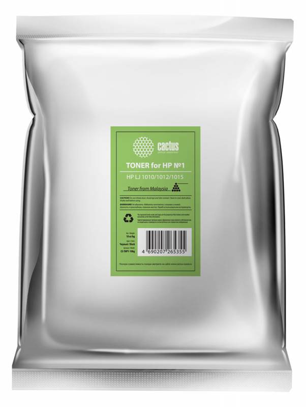 Тонер Cactus CS-THP1-10kg черный пакет 10000гр. для принтера HP LJ 1010/1012/1015