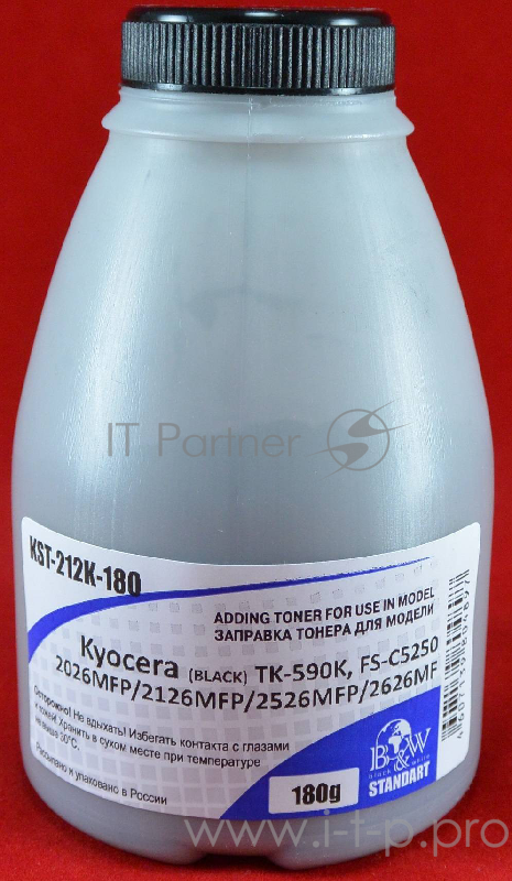 Тонер Kyocera TK-590K, FS-C5250/2026MFP/2126MFP/2526M Black (фл. 180г) 7K B&W Standart (Tomoegawa) фас России