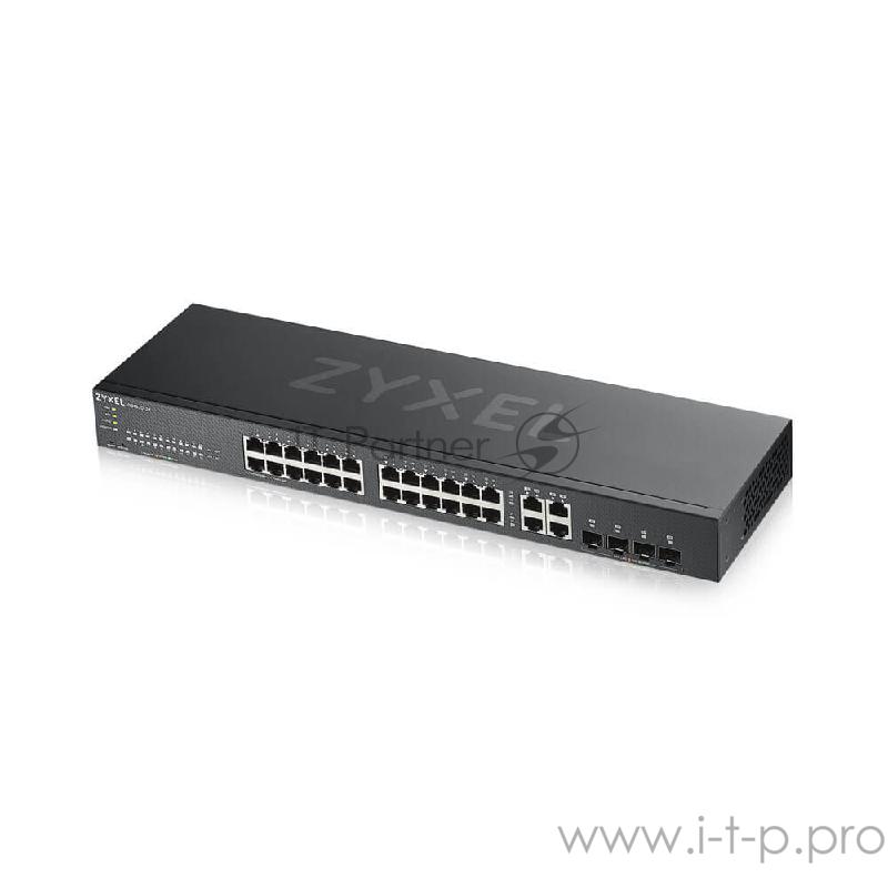 Сетевое оборудование ZYXEL GS1920-24V2-EU0101F Гибридный Smart коммутатор Zyxel Nebula Flex GS1920-24v2, 24xGE, 4xCombo (SFP/RJ-45), бесшумный (без вентилятора), автономное/облачное управл.
