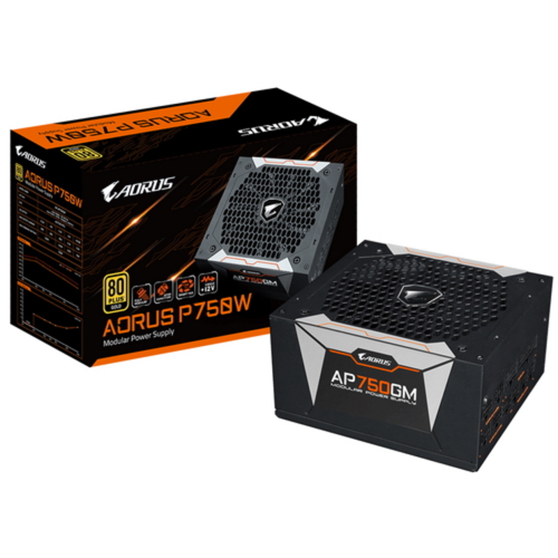 Блок питания 750Вт GIGABYTE AORUS P750W GP-AP750GM ATX12V V2.31 (20/24+4/8+6/8pin, вентилятор d135мм) + кабель питания EURO