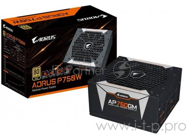 Блок питания 750Вт GIGABYTE AORUS P750W GP-AP750GM ATX12V V2.31 (20/24+4/8+6/8pin, вентилятор d135мм) + кабель питания EURO