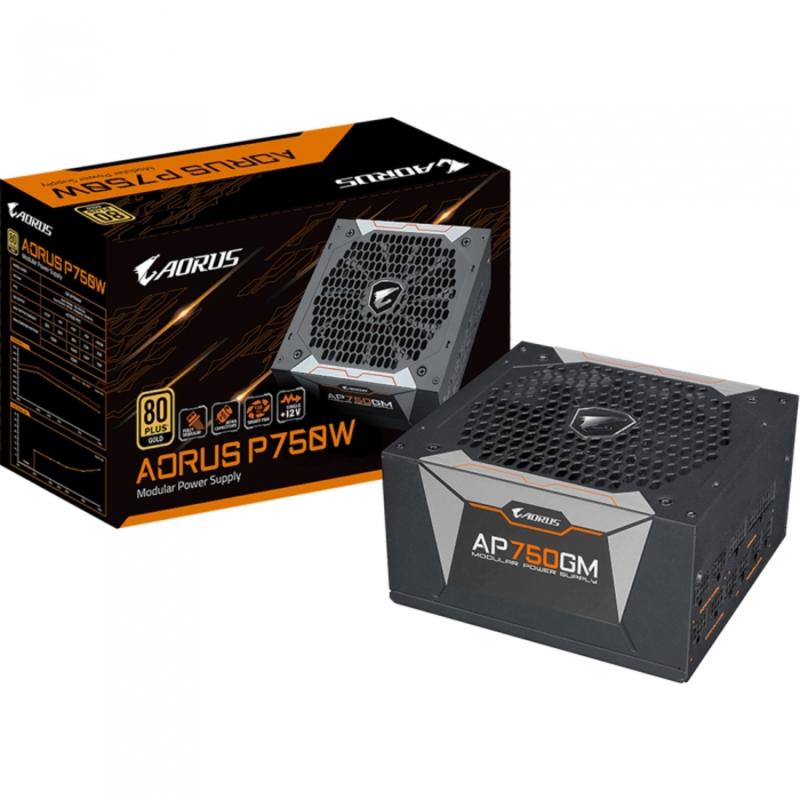 Блок питания 750Вт GIGABYTE AORUS P750W GP-AP750GM ATX12V V2.31 (20/24+4/8+6/8pin, вентилятор d135мм) + кабель питания EURO