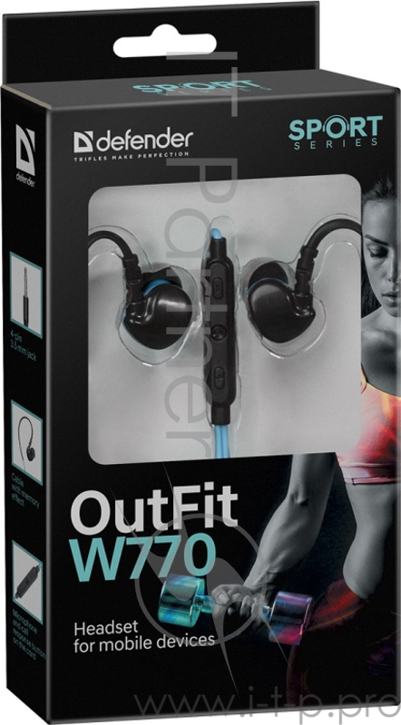 Наушники Defender OutFit W770 черный+голубой, вставки