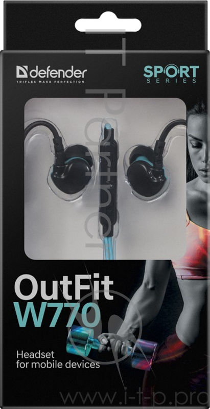 Наушники Defender OutFit W770 черный+голубой, вставки