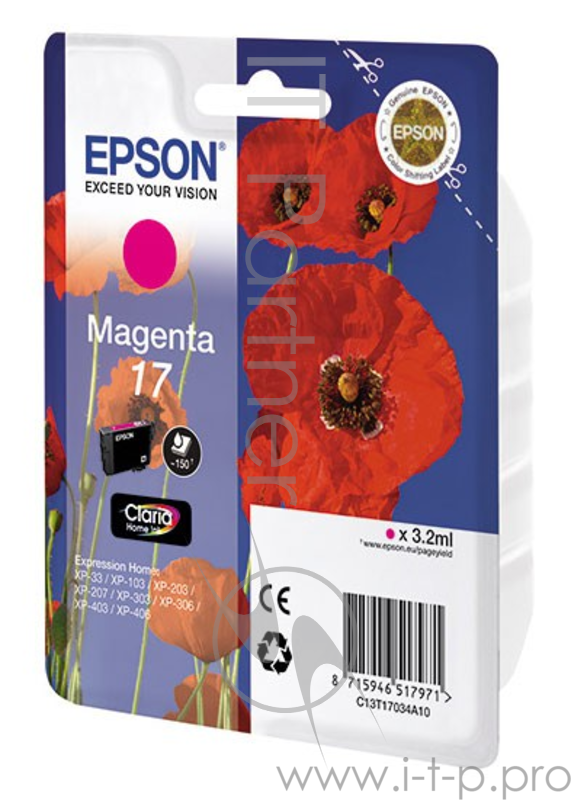 Картридж струйный Epson C13T17044A10 желтый для Epson XP33/203/303 (150стр.)