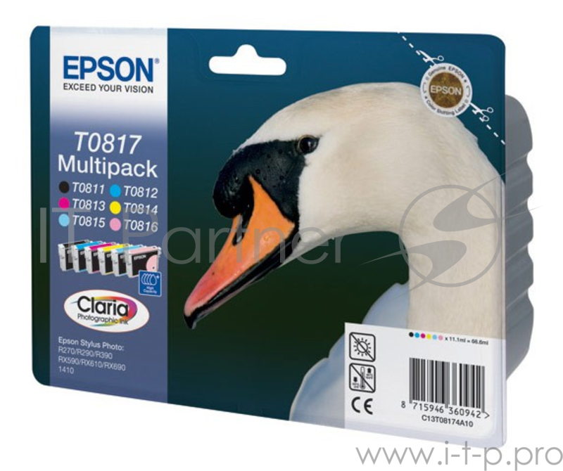 Картридж струйный Epson T0817 голубой/желтый/пурпурный/черны набор карт. для Epson R270/R290/R390/RX590/RX610/RX6
