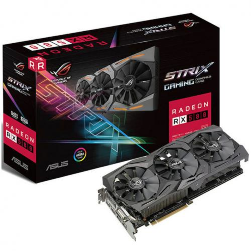 Видеокарта ASUS Radeon RX 580 8ГБ ROG-STRIX-RX580-O8G-GAMING (Radeon RX 580, DDR5, DVI, 2xHDMI, 2xDP) (PCI-E)