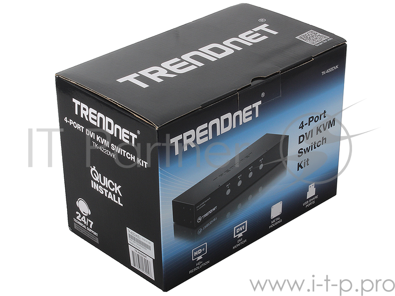 Переключатель KVM Trendnet TK-422DVK Комплект 4-портовый KVM-переключатель с выходом DVI
