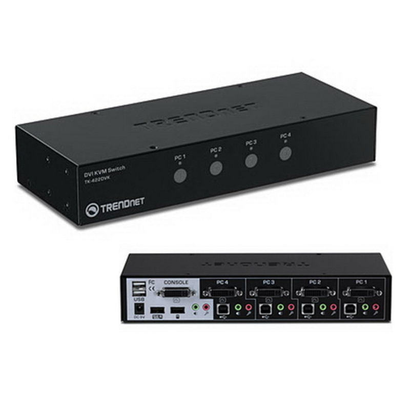 Переключатель KVM Trendnet TK-422DVK Комплект 4-портовый KVM-переключатель с выходом DVI